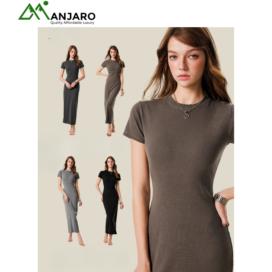 BE Women's Clothing | Summer European and American Washed Slim Slit Dress – Short Sleeve Long Hip Skirt for Women(Shipping Fee Included)