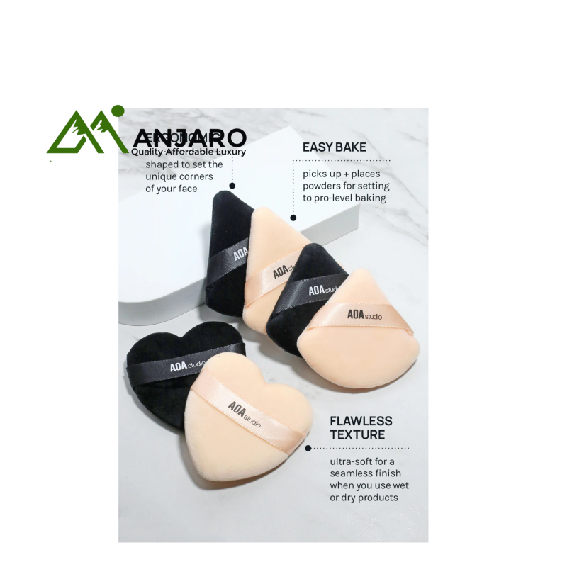 AOA Studio Velvet Triangle Puff – Black | Precision Setting Powder Puff for Smooth Matte Finish