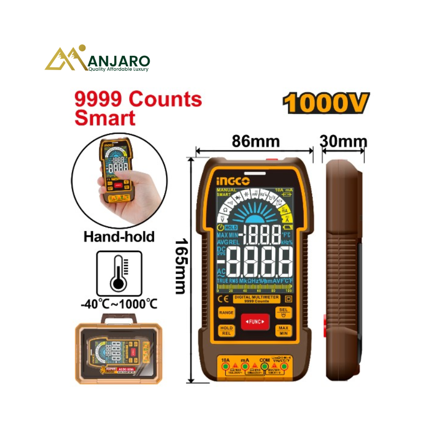 Ingco Digital Multimeter – True RMS 9999 Counts VA Colour Display Electrical Tester DM110004