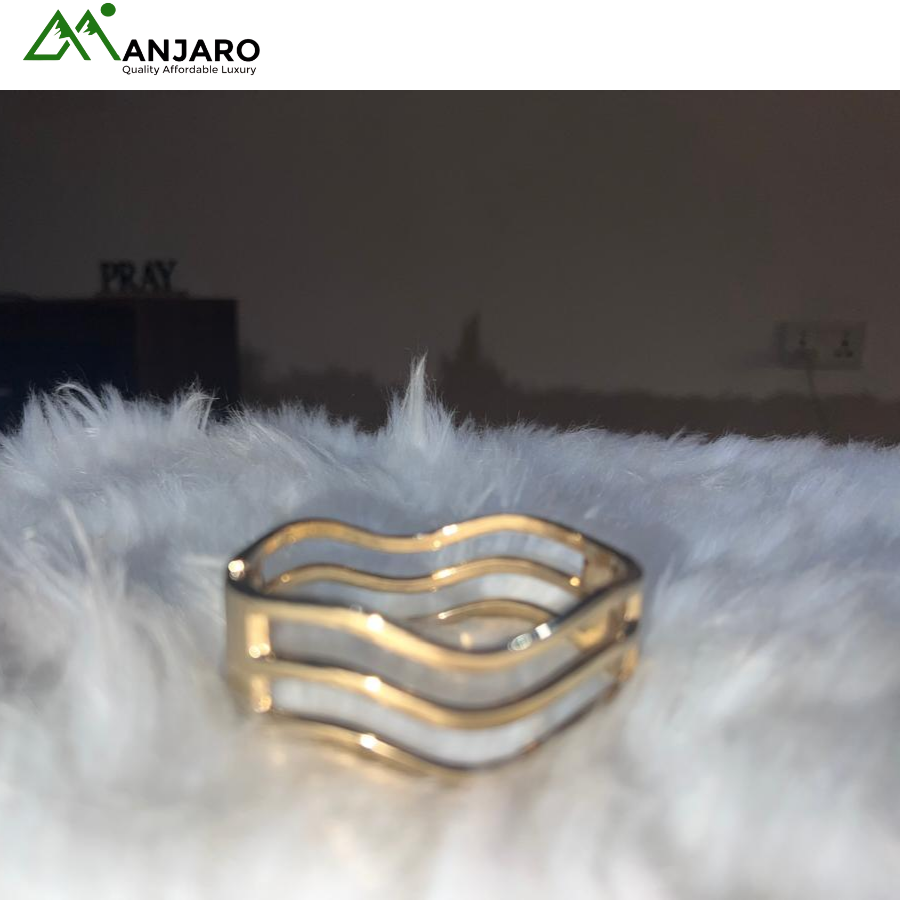 Gold-Tone Multi-Layer Wave Bangle Bracelet – Elegant & Statement Jewelry Accessory