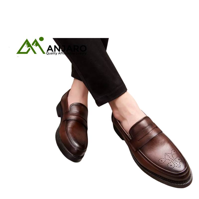Men’s Retro British Casual Dress Shoes – Luxury Patent Leather Oxford Button Design, Breathable Flat Business Style