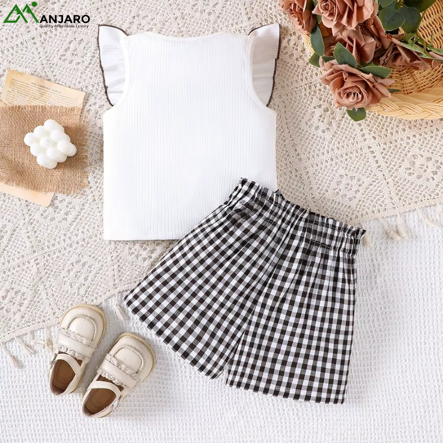 European Style Collar Lace Sleeve Shirt + Bow Skirt Set – Birthday & Party Outfit for Girls, Anti-Wrinkle Comfort, 2PCS(Shipping Fee Included)