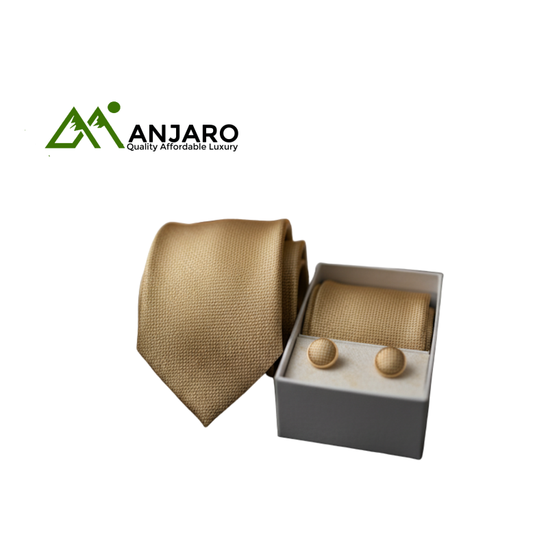 Textured Champagne Gold Tie & Cufflink Set