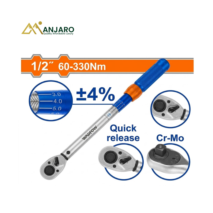 WADFOW WWQ7D22 Preset Torque Wrench 1/2" Drive | 60-330Nm Professional Precision Torque Tool