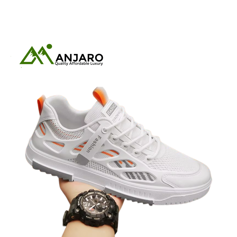Latest Men’s White Leather Flat Sneakers – Breathable Casual Sports Shoes with Cushioning Sole