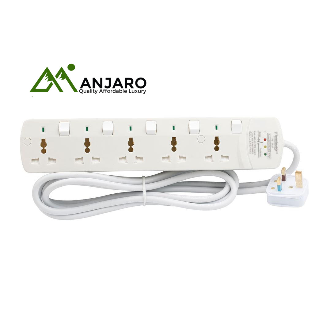 Terminator 5 Way Universal Power Extension Socket with Surge Protection & 3M Cable
