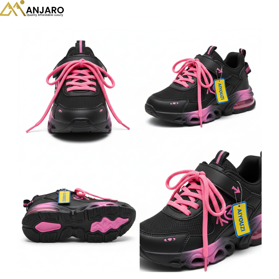 AIYOUZI Star-Glow Girl’s Athletic Sneakers – Pink & Black