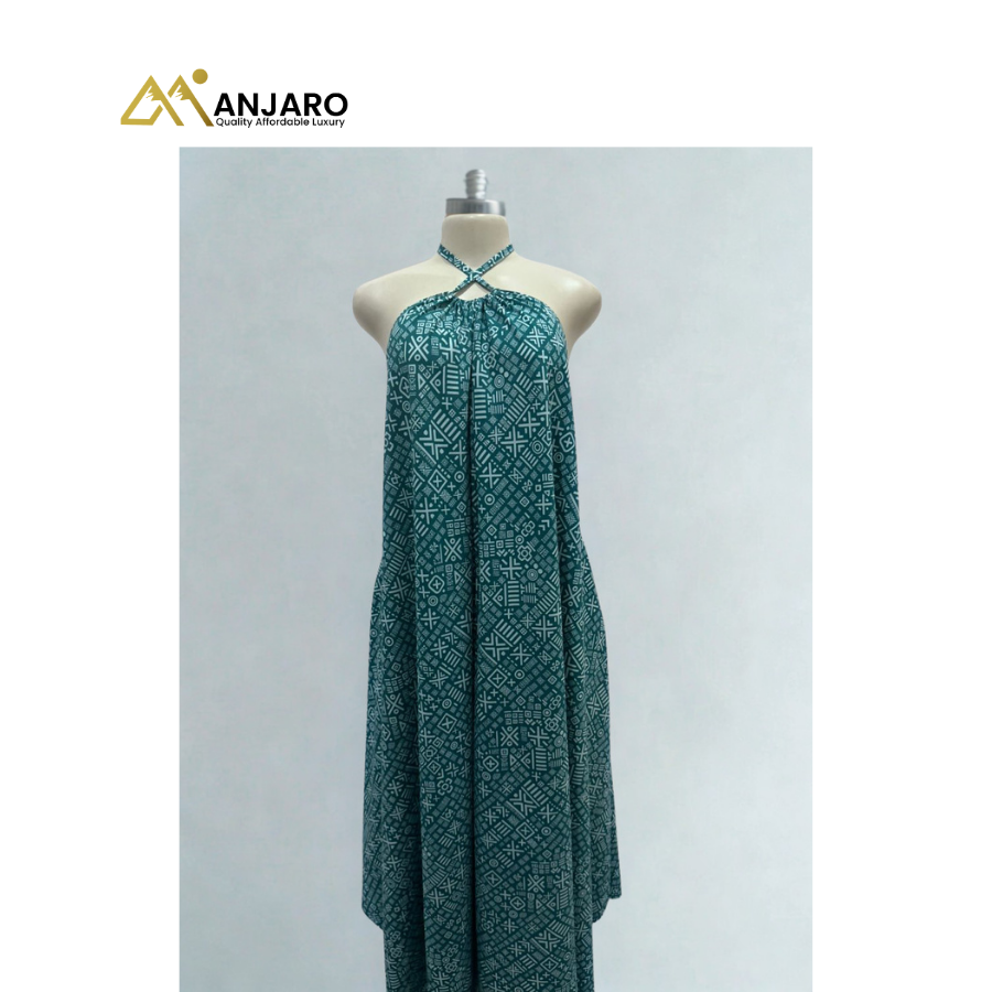 Ethereal Teal Geometric Halter Maxi – Emerald Cipher Edition