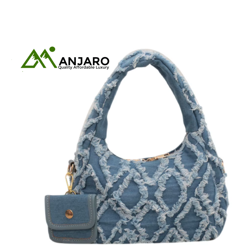 Tassel Ringer Denim Bag – Spring/Summer Fashion French Niche Handbag with Embroidery & Feathers
