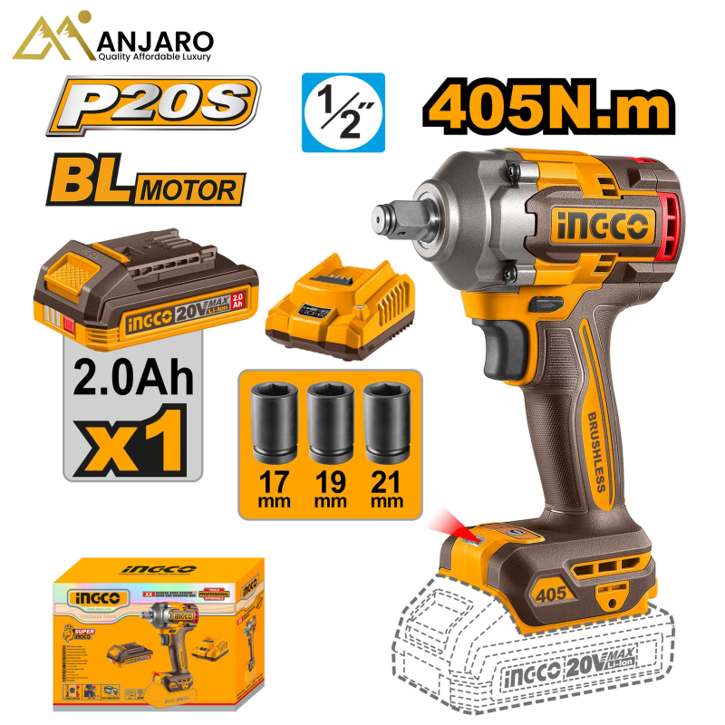 INGCO Brushless Cordless Impact Wrench – 20V CIWLI20455