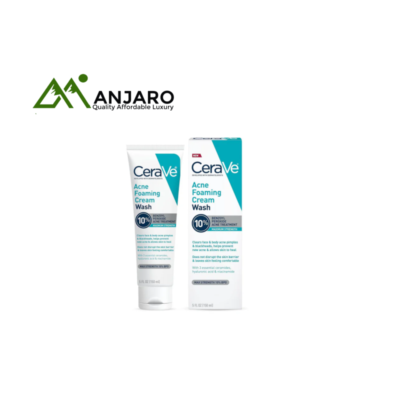 CERAVE 10% Benzoyl Peroxide Acne Foaming Cream Cleanser (5 fl oz) | Maximum Strength Acne Treatment
