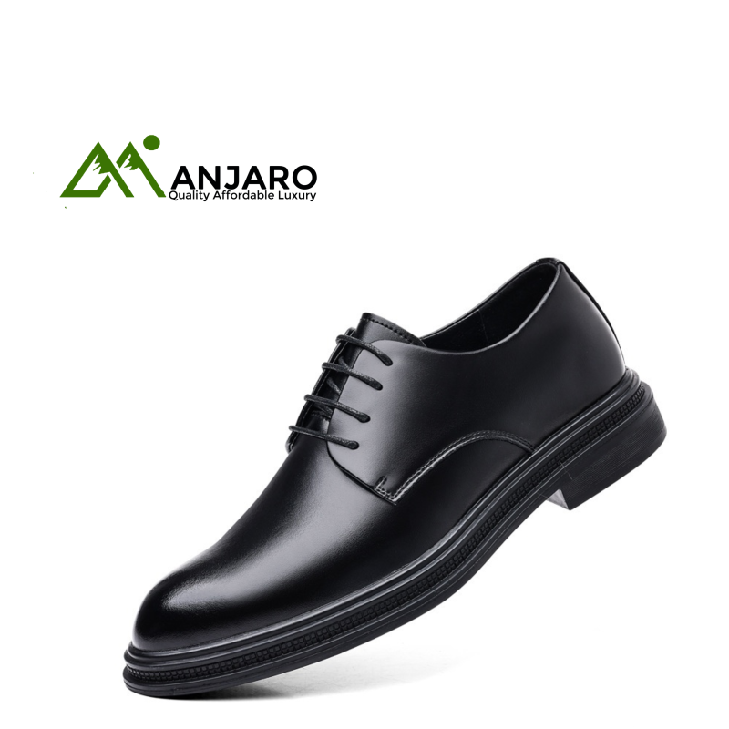 Men’s Low-Top Black Leather Slip-On Dress Shoe – Height Increasing & Breathable