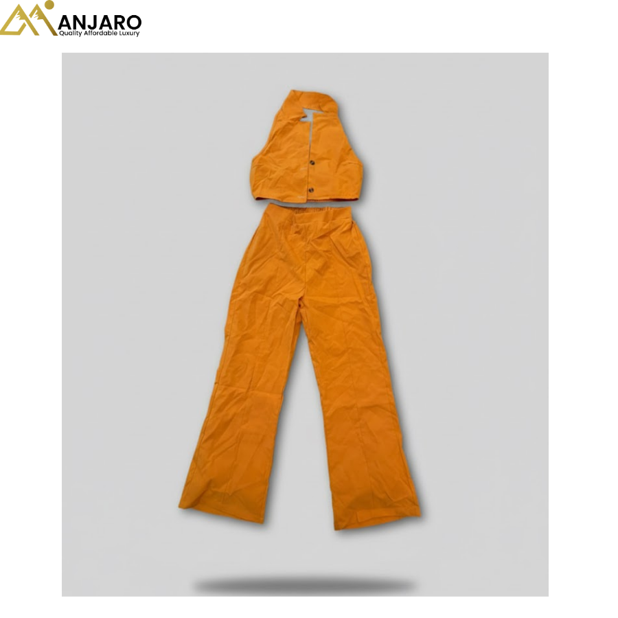 Girls Orange Sleeveless Button Top & Wide Leg Pants Set – 2 Piece Outfit (Sizes 10–13 Years)