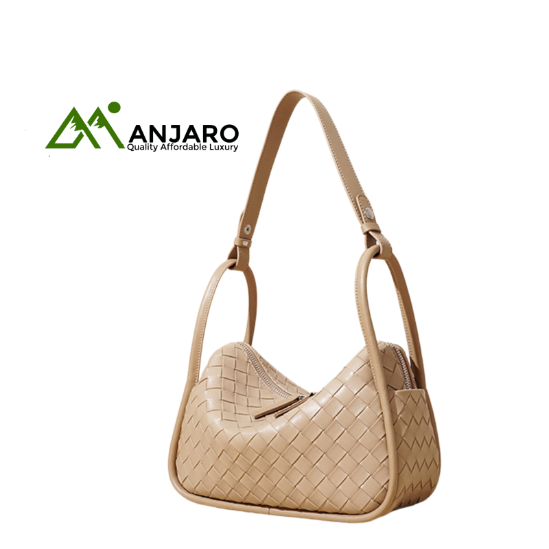 BADI Women’s Woven Leather Tote Bag – Custom Logo Crossbody Sling Handbag with Zipper Closure