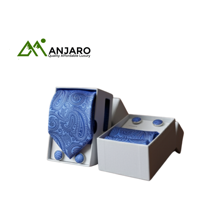 Royal Blue Swirl Pattern Silk Tie & Cufflink Set