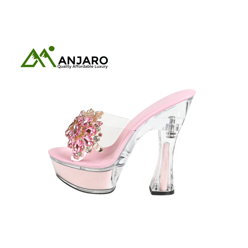 Sexy Glass Rhinestone Chunky Heel Sandals – Women’s Transparent Platform Crystal Wedding Party Shoes
