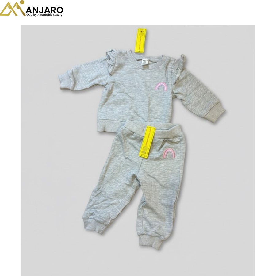 Baby Girls Grey Rainbow Sweatshirt & Jogger Set – 2 Piece Outfit (3–9 Months)