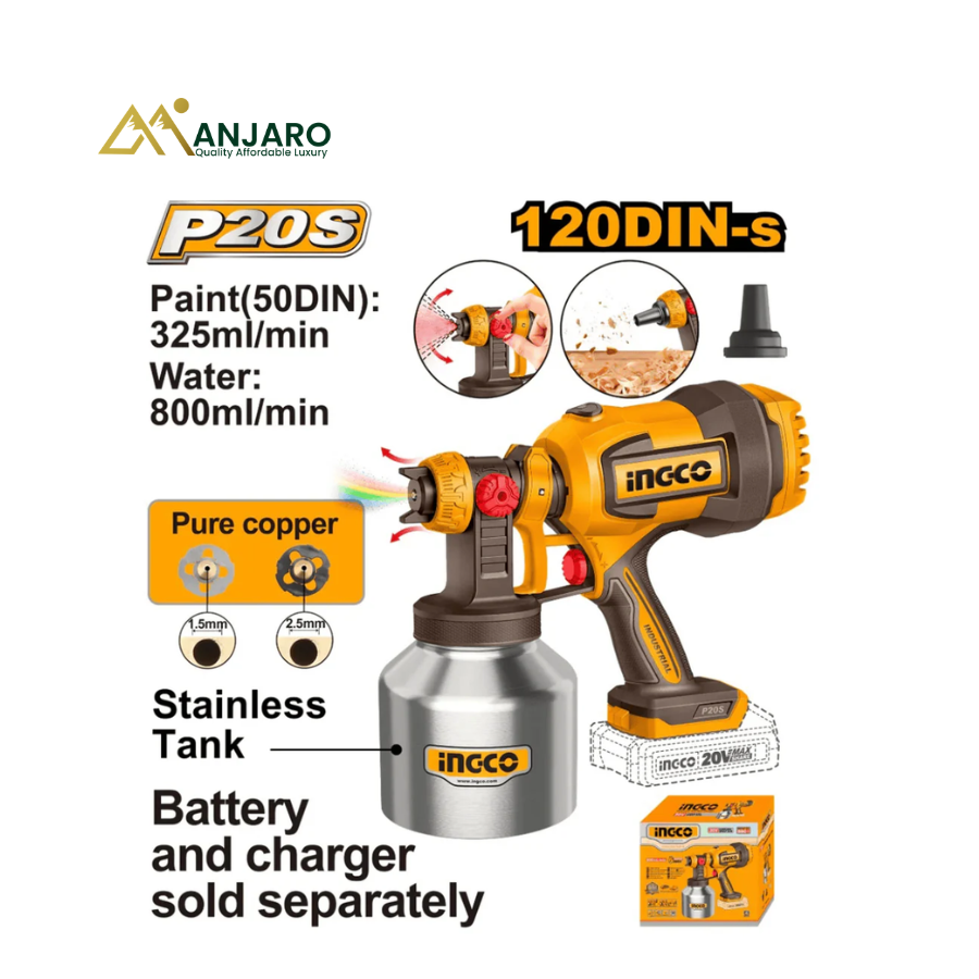 Ingco Cordless Spray Gun– 800ml Stainless Steel Paint Sprayer – 20V CSGLI20041