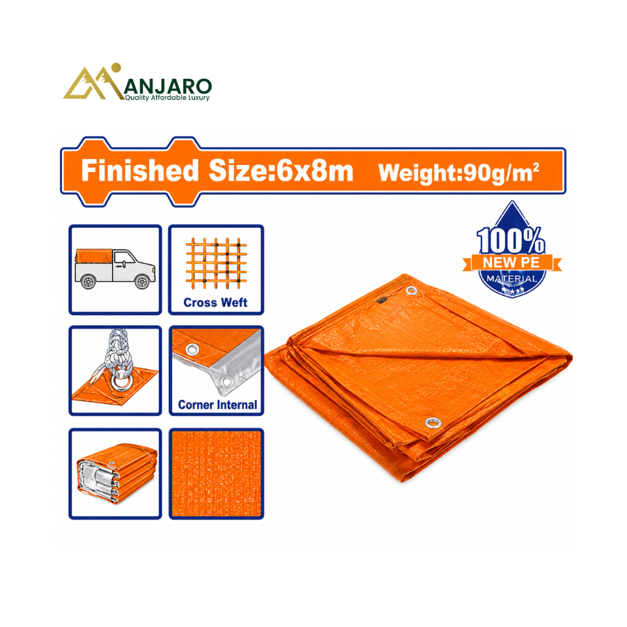 Wadfow Heavy Duty PE Tarp – Waterproof Polyethylene Sheet 6m × 8m – Aluminium Grommets – 90gsm WTQ1968