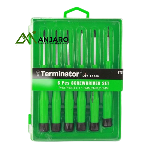 Terminator TTSDS 325 – 6-Piece Precision Screwdriver Set (1.5mm, 2mm, 2.5mm Flat & Mini Heads Mixed With Plastic Handle)