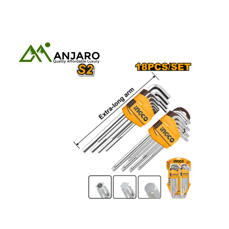 HHKSET0181 18 Pcs Hex & Torx Key Set – Extra-Long S2 Steel Wrenches with Chrome Finish