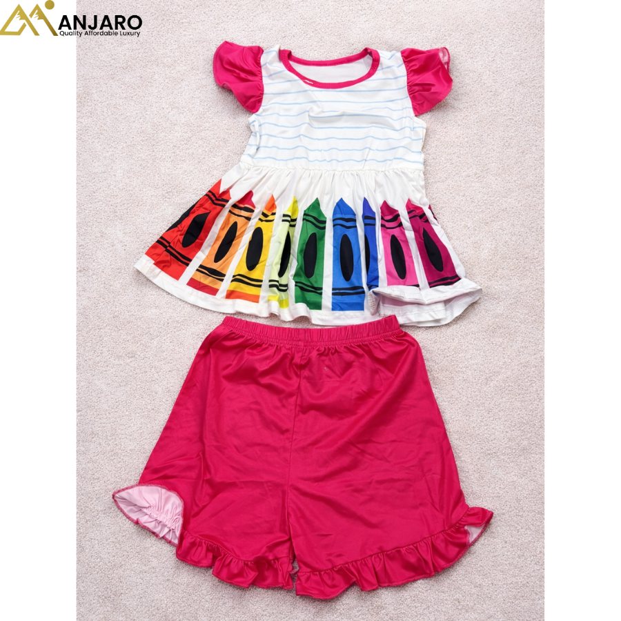 Rainbow Crayon Girls Two-Piece Shorts Set – 3/4 Years