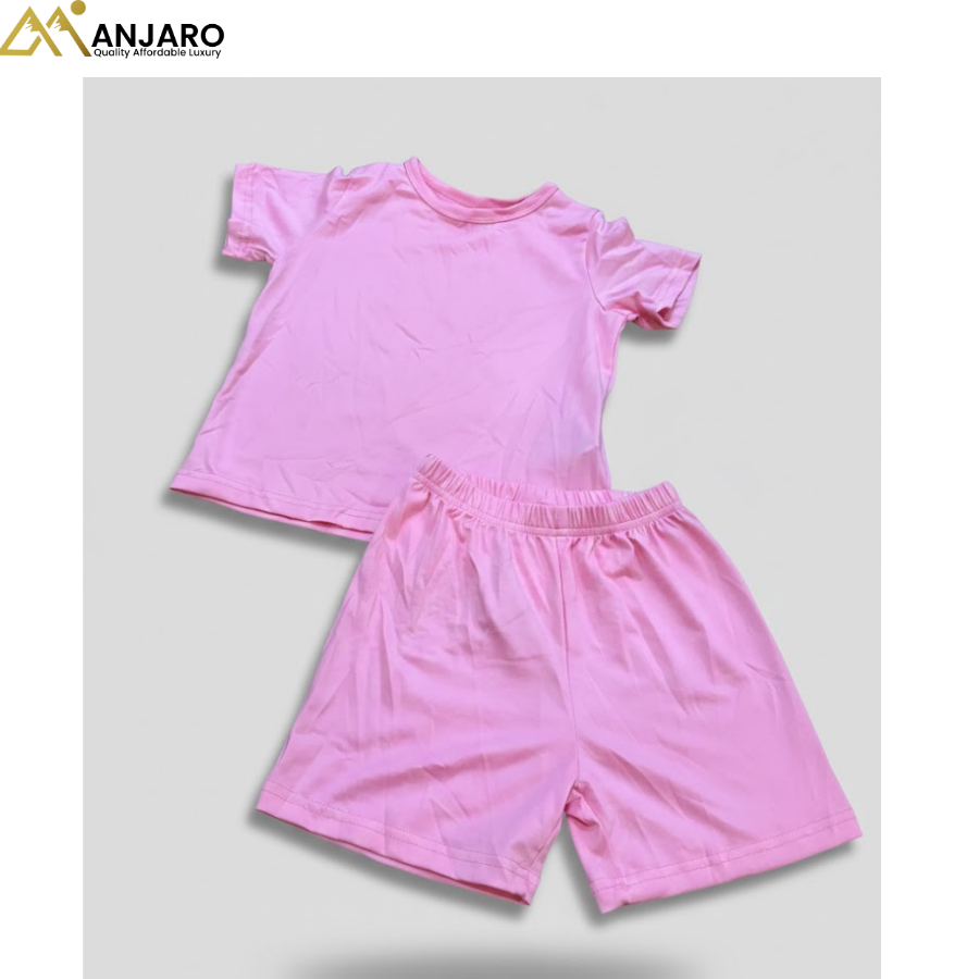 Girls Plain Pink T-Shirt & Shorts Set – 2 Piece Casual Outfit (Size 3/4 Years)