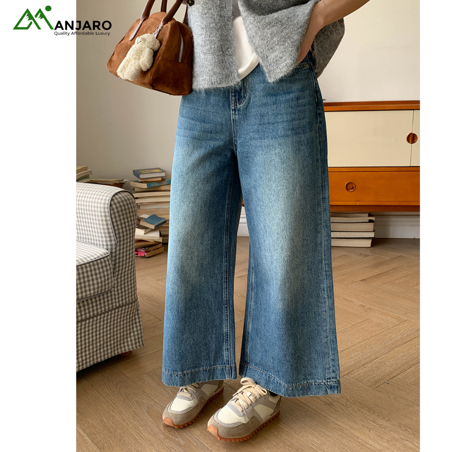 Relaxed High-Waisted Cropped Wide-Leg Jeans Fall 2025 – Stylish Commuter Patchwork Cotton Pants for Women(Shipping Fee Included)