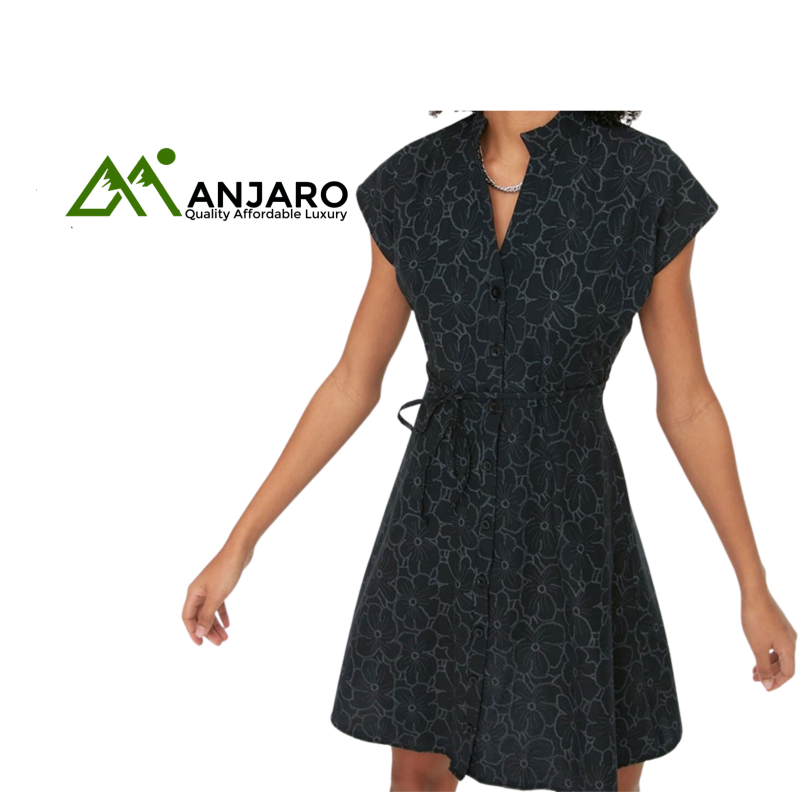 Black Belted Buttoned Mini Dress