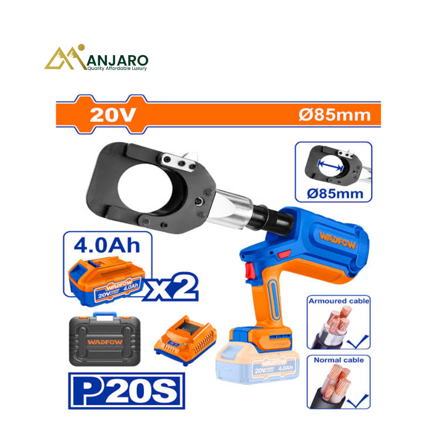 WADFOW Cordless Hydraulic Cable Cutter – 20V, 60KN Cutting Force, 85mm Max Cutting Diameter  WCR2D85