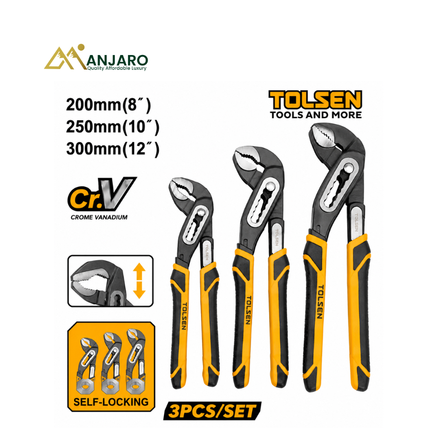 INGCO 3 Pcs Quick-Open Pump Pliers Set – 8", 10" & 12" Cr-V Water Pump Pliers HPPS38318