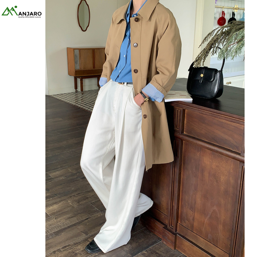 Topstitch High-Waisted Wide-Leg Jeans Spring 2025 – Slightly Floor-Length, Commuting Comfort & Chic Cotton Blend(Shipping Fee Included)