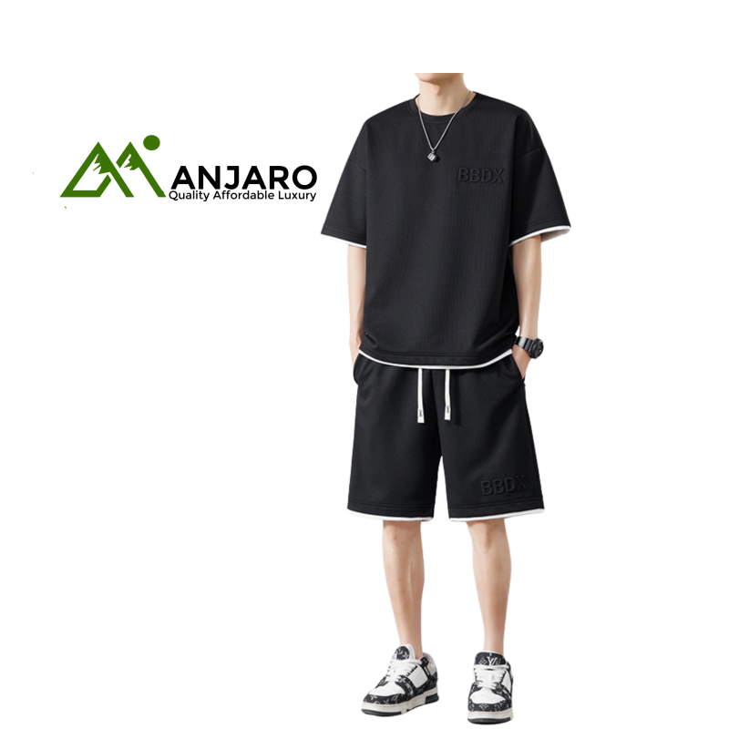 Men’s Cross-Border Casual Summer Knitted Two-Piece Set – Short Sleeve Top & Long Pants Quick-Dry Outfit