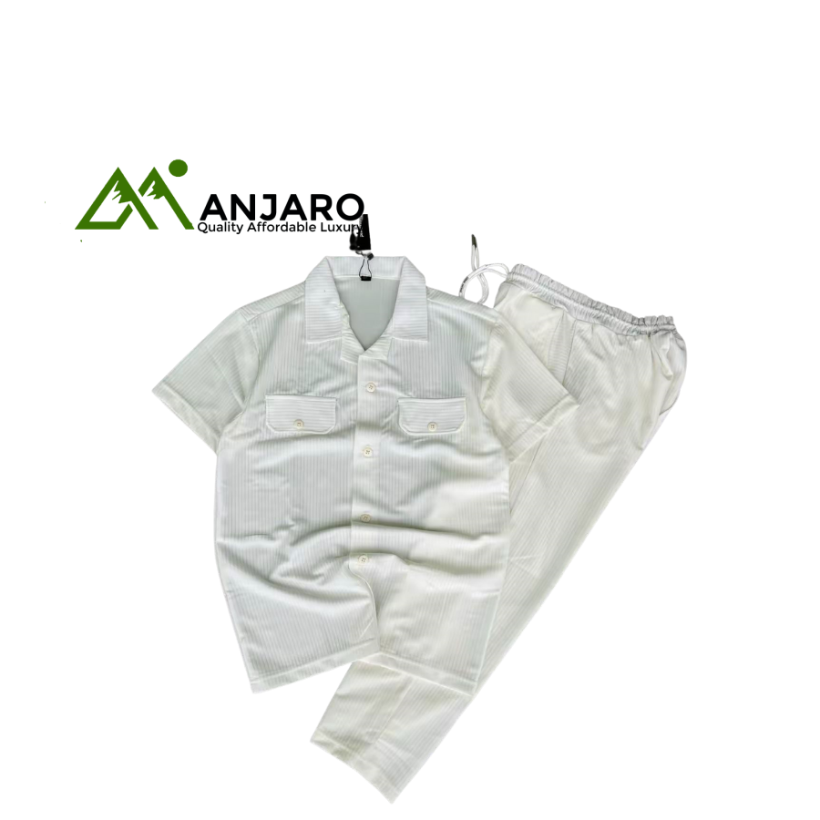 Men’s White Two-Piece Set – Short-Sleeve Button Shirt with Matching Pants | Casual Summer Outfit