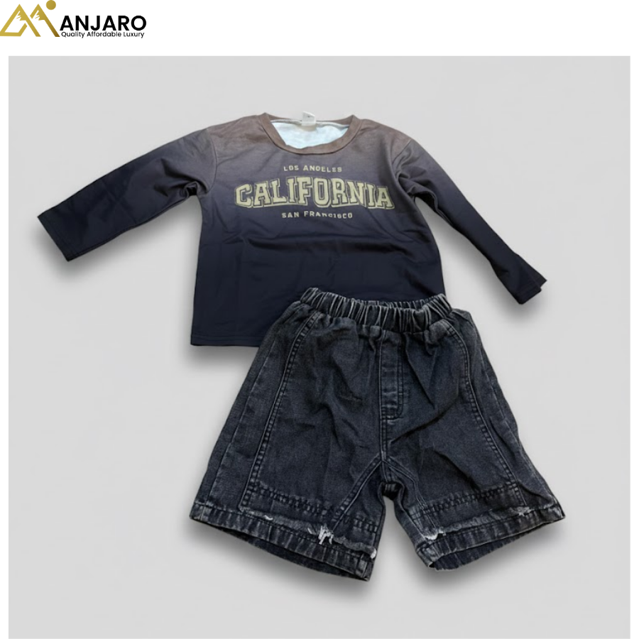 Kids California Long Sleeve Top & Denim Shorts Set – 2 Piece Outfit (4–5 Years)