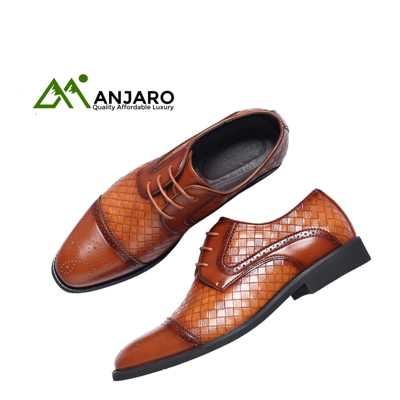 Men’s Large Size Pointed Formal Leather Shoes – Genuine Leather Lace-Up Office & Career Style
