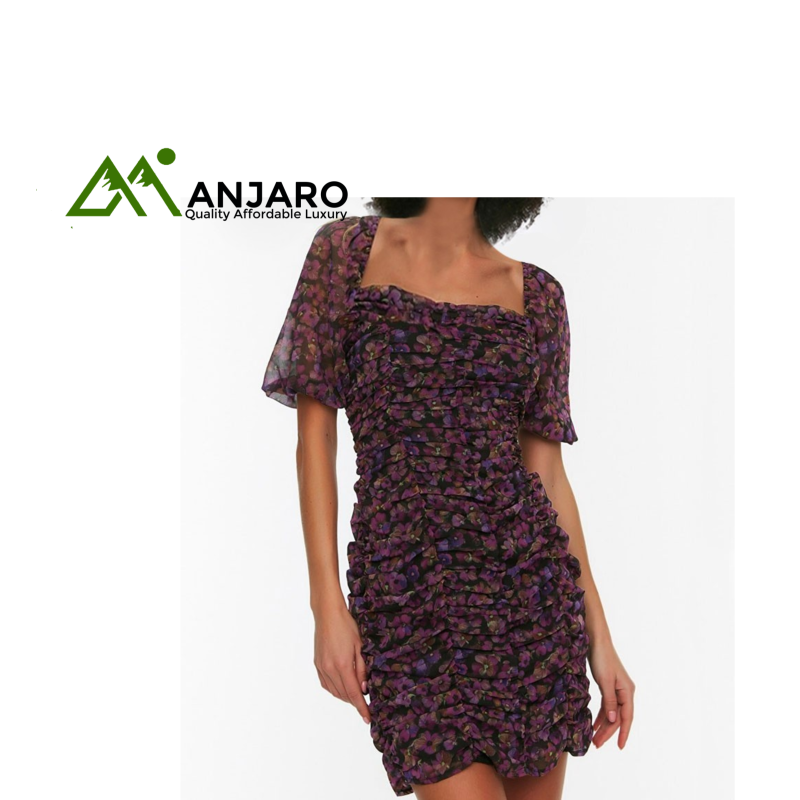 Black Draped Floral Mini Dress