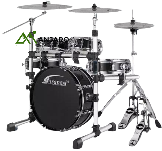 TDB-200 Portable 5-Piece Drum Set with Mute Cymbals & Throne – Compact Poplar Shells, Double-Layer Skins