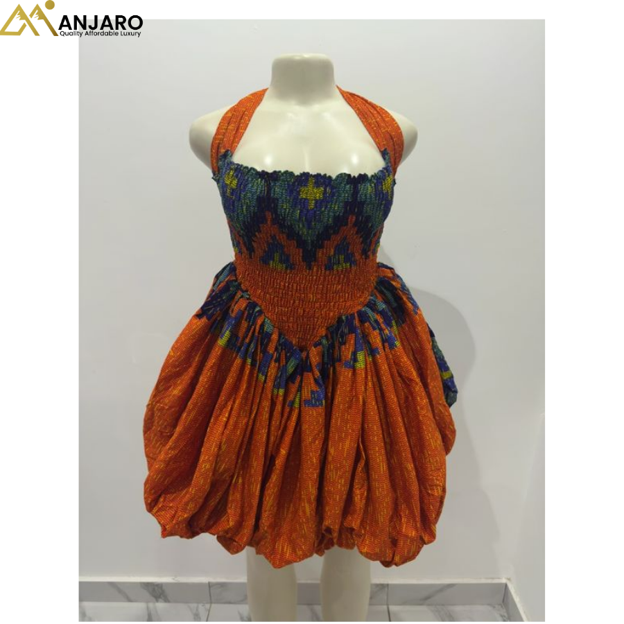 Bubble Hem Mini Dress – Sunset Orange Tribal Geometric