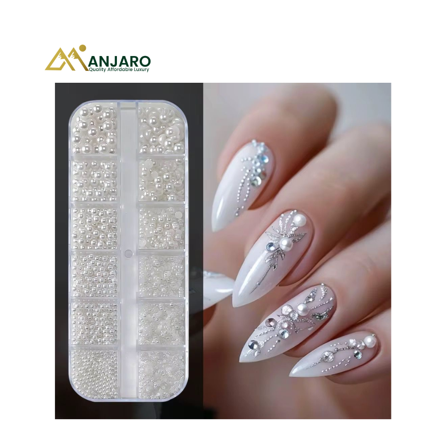 White Pearls | Elegant Nail Art Pearls for Luxury Manicure Designs, DIY Nail Decoration & Salon Use