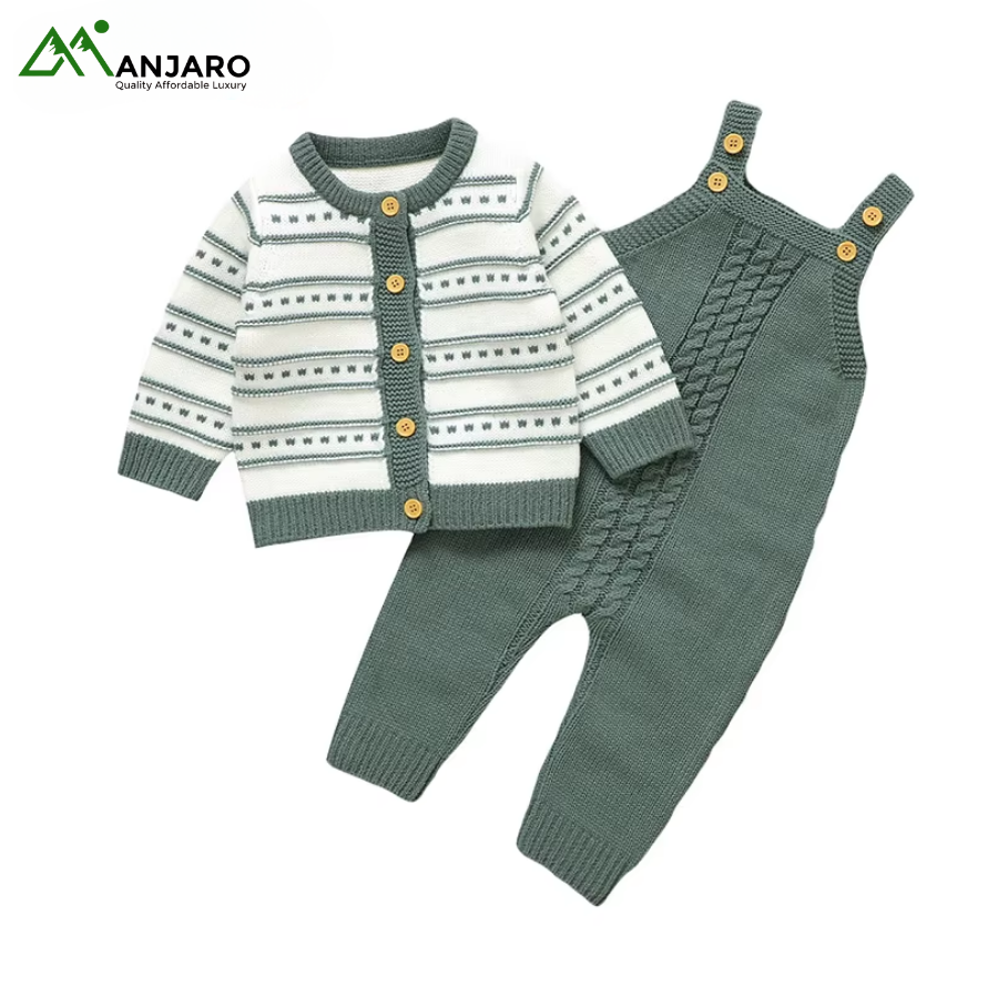 Mimixiong Knitted Baby Cardigan & Romper Set – Winter Striped Long-Sleeve Newborn Boys Outfit(Shipping Fee Included)