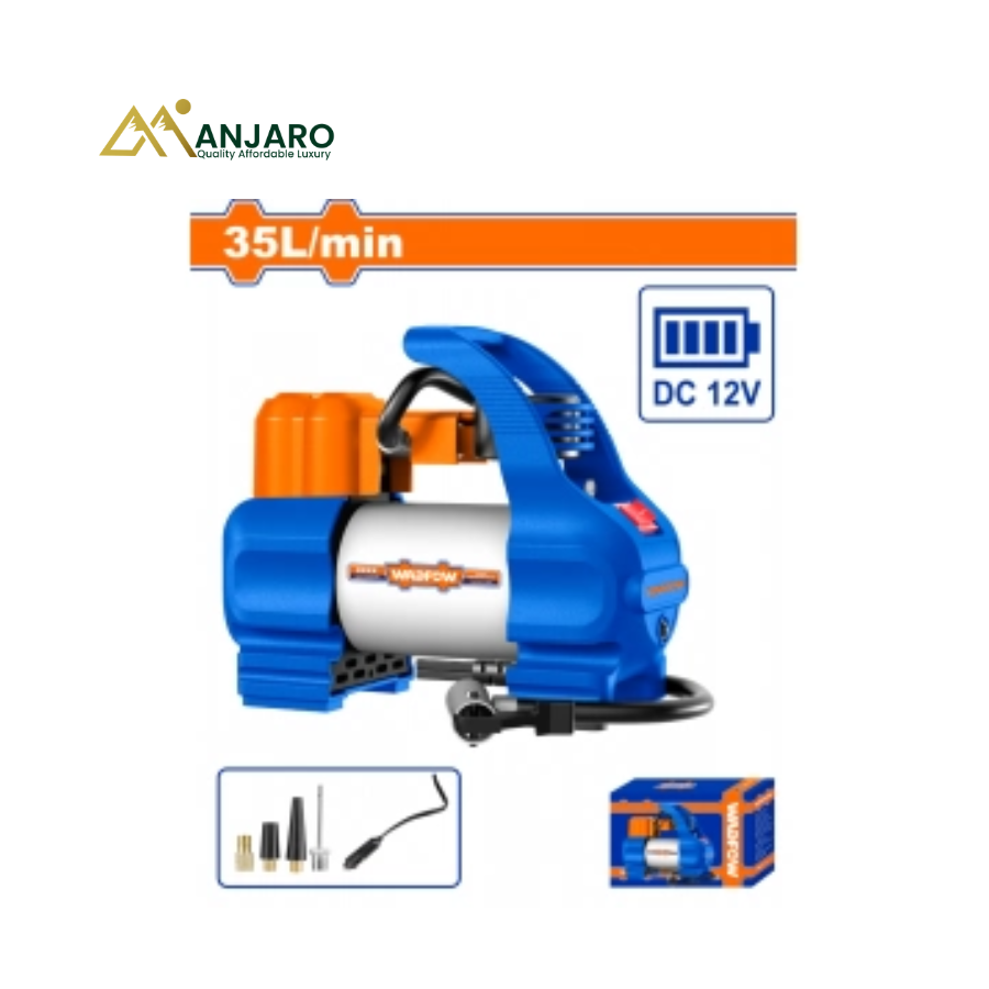 Wadfow 12V Auto Air Compressor– Portable Car Tire Inflator 140PSI with LED Light & Battery Clips  WAAC561