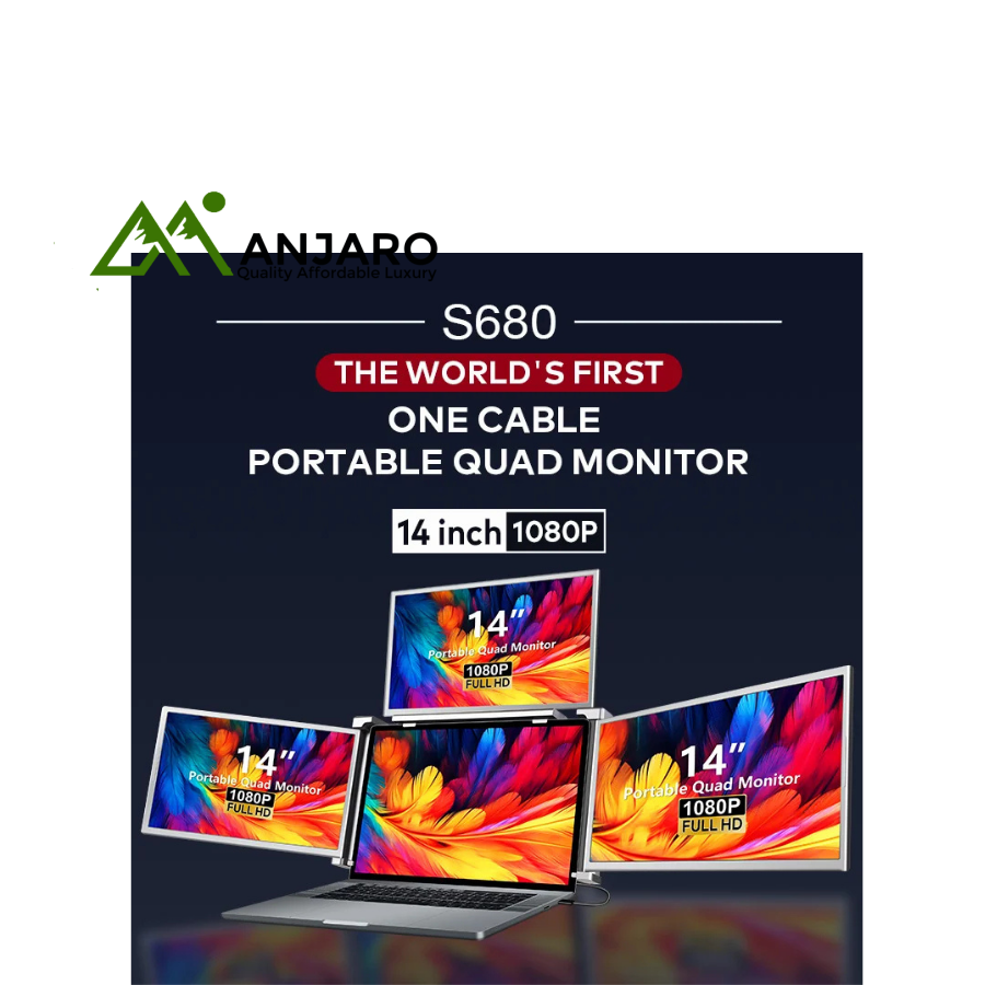 Portable 14-Inch IPS Laptop Monitor – Hung-On Dual/Triple Screen Extender, 1080P, Type-C & HDMI Plug-and-Play