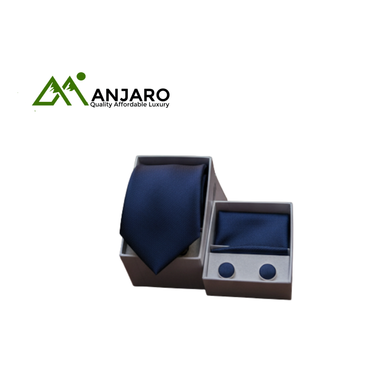 Solid Navy Blue Silk Tie & Cufflink Set