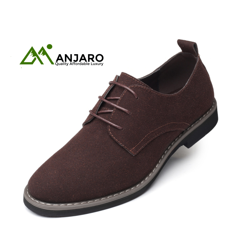 Men’s Frosted Suede Leather Casual Shoes – Round Toe British Business Lace-Up Fashion Plus Size