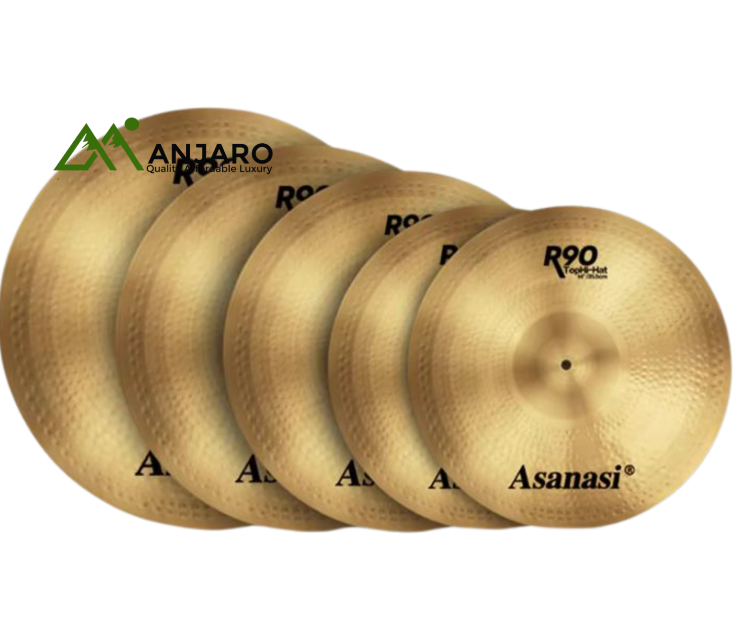 R90 Brass Cymbal Set – 5pcs (14:14:16:18:20), Inner Dot & Outer Turning Finish