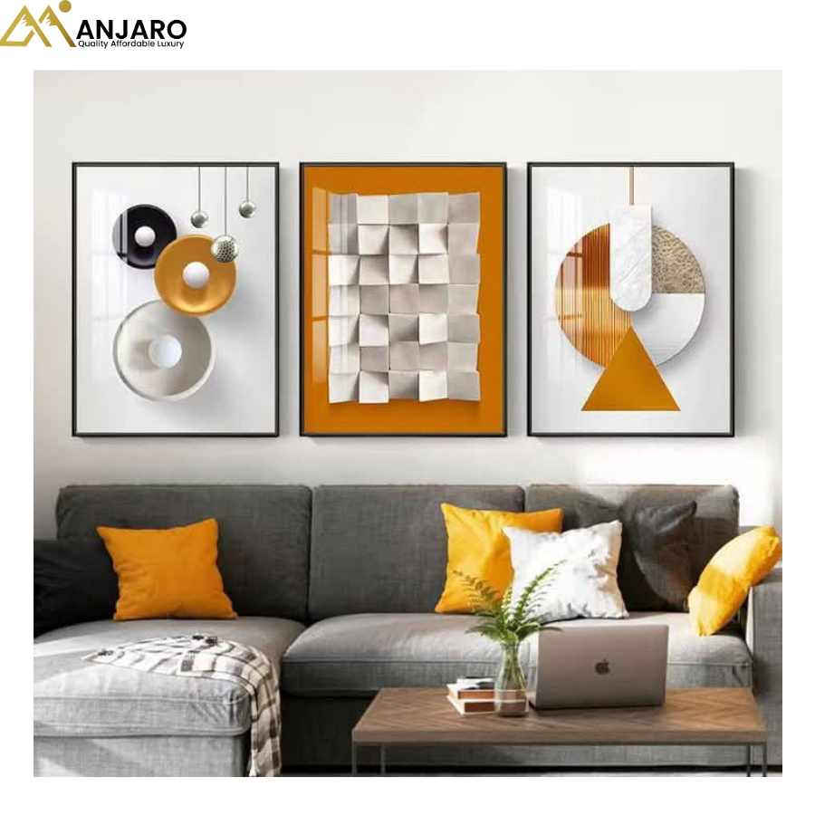 Artisan Home Abstract Geometric Wall Art Set – 3-Piece Framed Canvas (40 × 60cm Each)