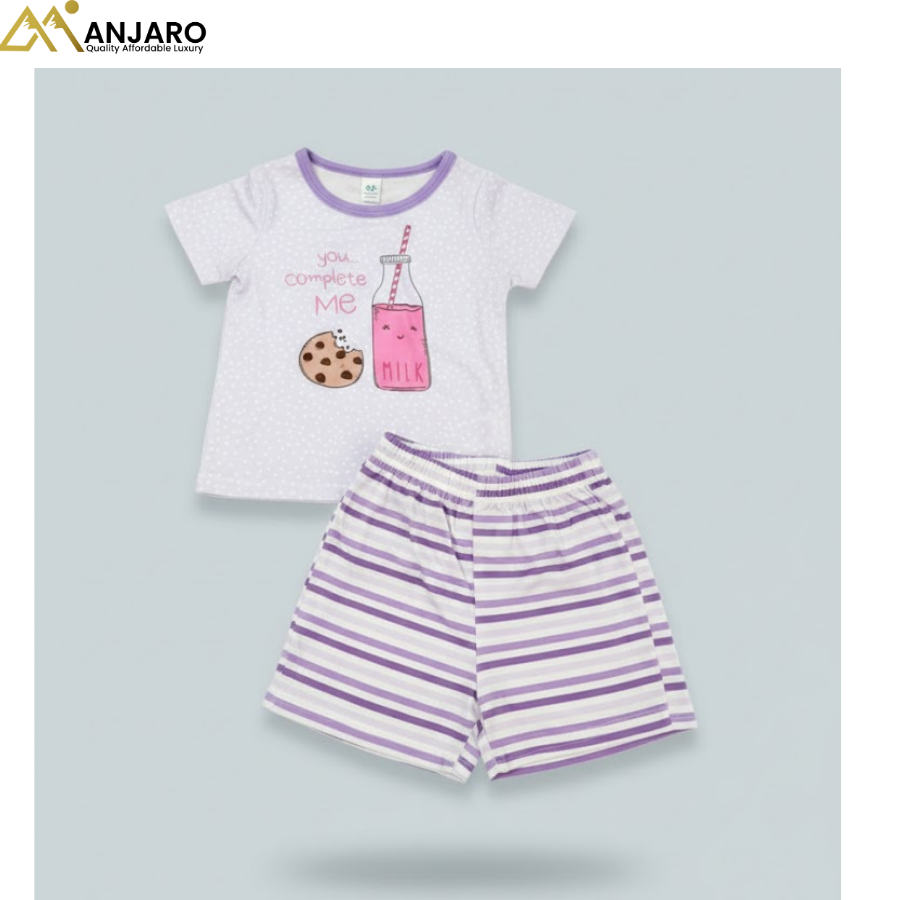 Baby Girl “You Complete Me” T-Shirt & Striped Shorts Set – 2 Piece Outfit (12–18 Months)