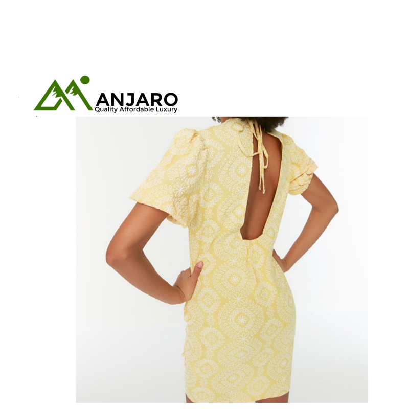 Yellow Embroidered Back Low-Cut Dress – Vibrant Statement Piece with Elegant Detailing | Sizes S–XL