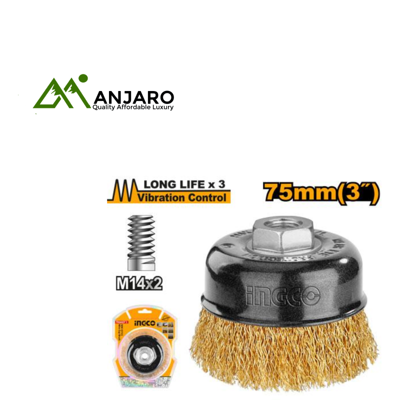 WB10755 Wire Cup Brush 75mm (3") – M14 Thread, Long-Life Steel Brush for Rust & Paint Removal